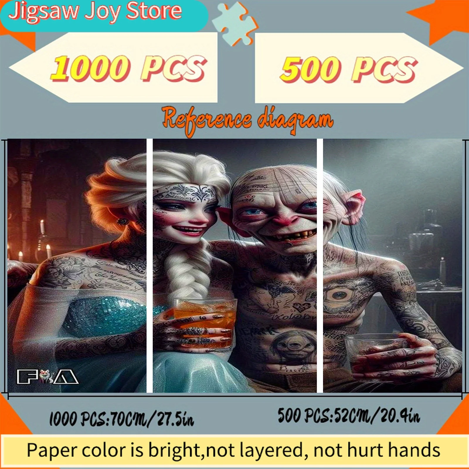 500pcs/Disney  Paper Puzzles, Puzzles, Large Puzzles, Adult Puzzles, Featuring a Tattooed Elsa, Perfect for Sweet Dates. Suita