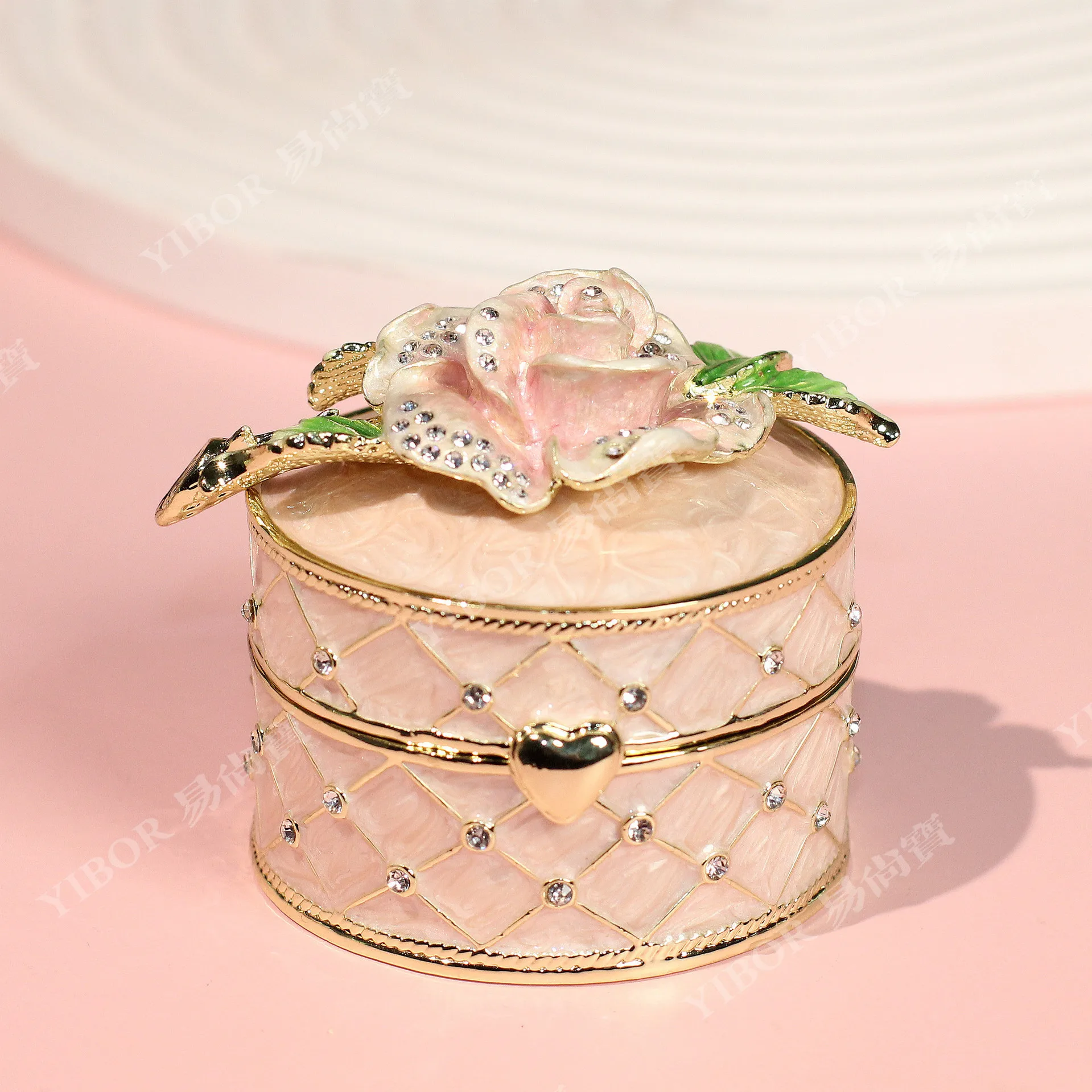 

Enamel Rose Flower Jewelry Box, Alloy Light Luxury Ring Holder, Fashion Handicraft Storage Box for Earrings & Necklaces