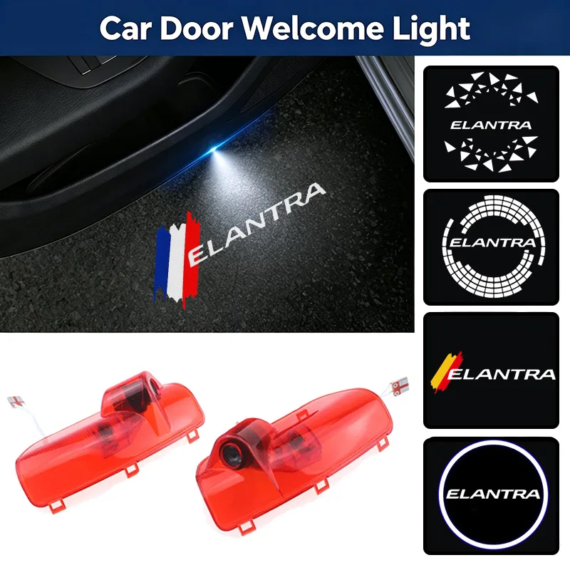 2PCS LED Projector Lights for Hyundai ELANTRA 2008-2015 Car Door Welcome Lamp Auto Emblem Night Signal Light Accessories