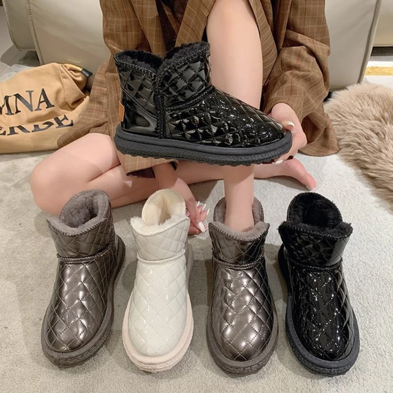 

Женские зимние теплые плюшевые ботинки, непромокаемая обувь без шнуровки, повседневная зимняя обувь на плоской подошве, ботильоны для женщин, Botas para mujeres