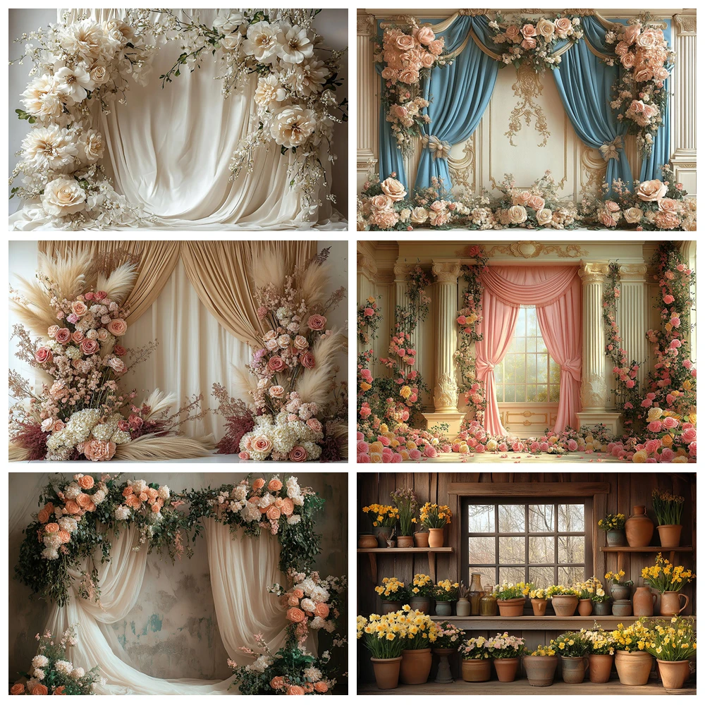 

Bohemian Floral Arch Photography Backdrop Wedding Baby Birthday Flowers Photo Background Adult Art Portrait Photo Studio Props