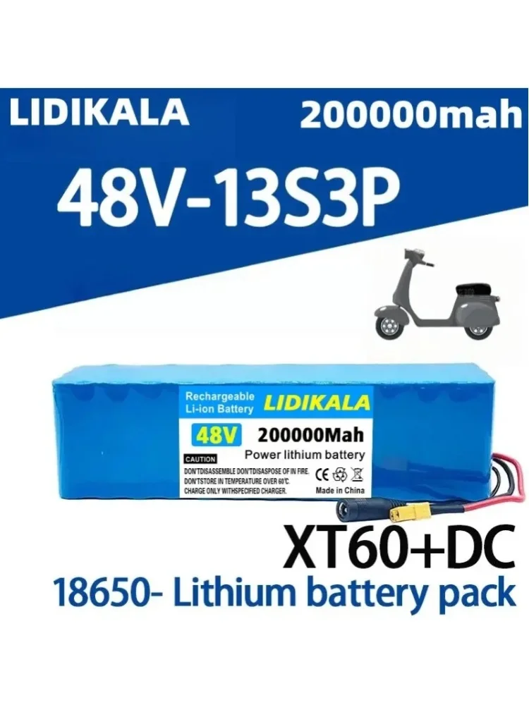 2026 Brandneuer 48V 200000mAh 2000W 13S3P geeignet für 18650 Lithium-Ionen-Akkupack mit BMS 54,6V Ladegerät Elektroroller