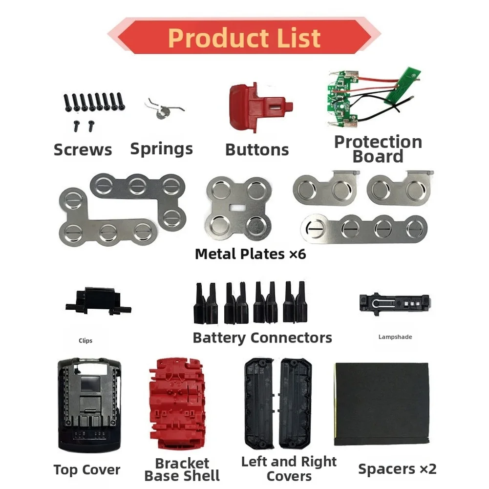For battery Case Housing Kit for BAT610 BAT618 18V Tools Includes Protection Board Hardware and Welding Sheets