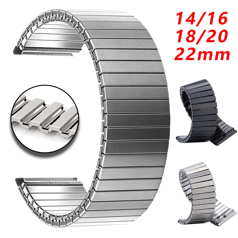 Stainless Steel Bands 14mm 16mm 18mm 20mm 22mm Watchband Metal Wristband Elastic Strap Universal Replacement Belt for Men Woman