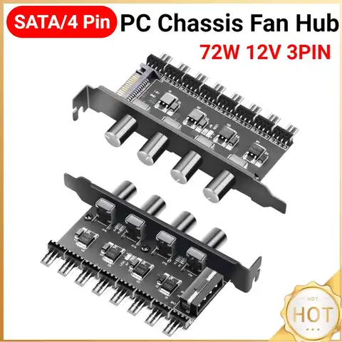 PC Fan Hub SATA/4 Pin Adapter 8 Channel PWM Hub Cooling Fan Speed Controller 4 Knob PWM Cooler Fan HUB for PC Computer
