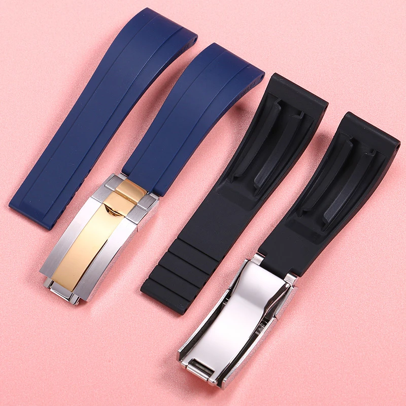 20mm Soft Silicone Rubber Watchband For Rolex Watch Strap Daytona Submariner GMT OYSTERFLEX Men Watch Bracelet Folding Buckle