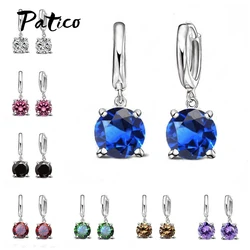 Real 925 Pure Sterling Silver Dangle Earrings CZ Crystal Big Round  Earrings For Women Girls Gift Fashion Jewelry