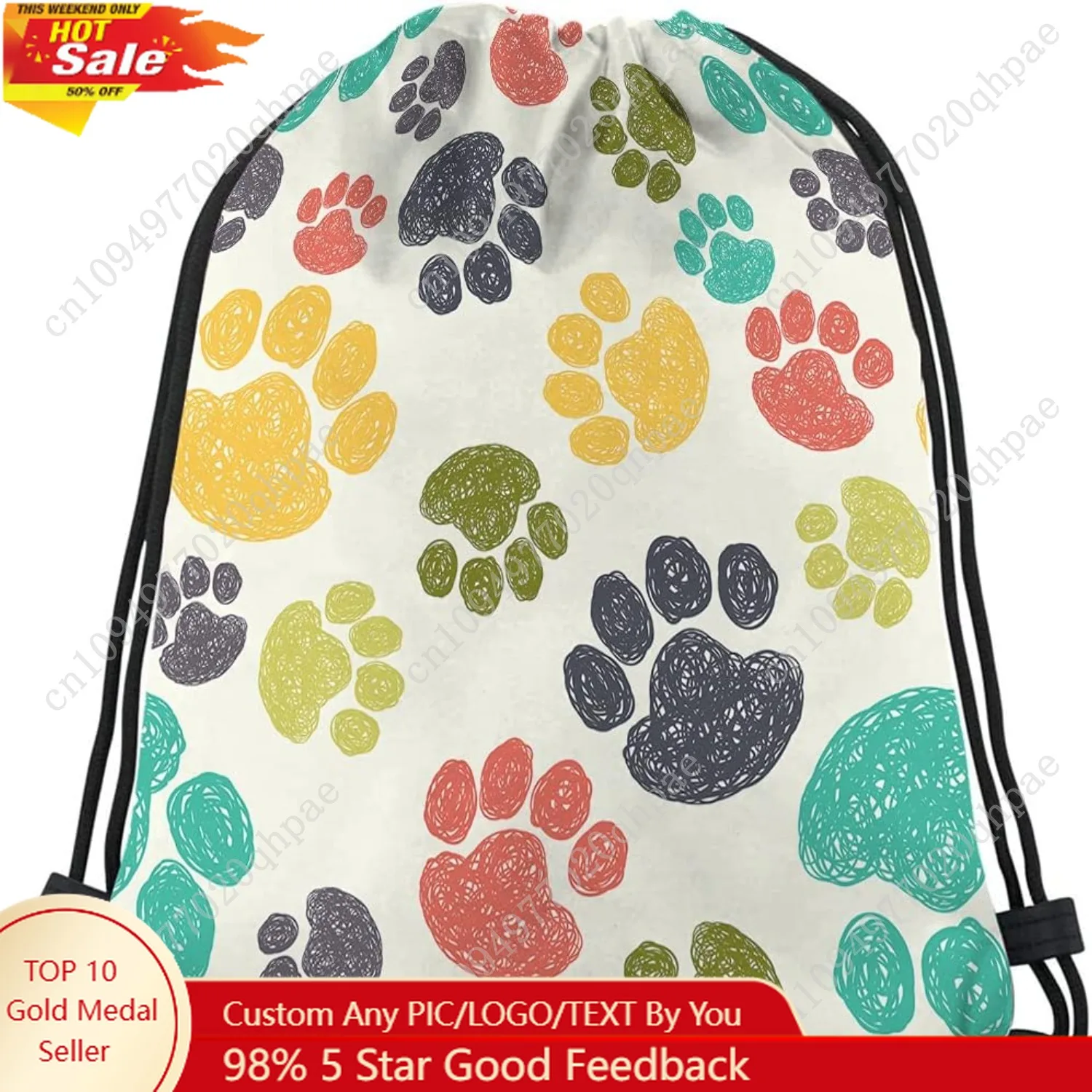 

Paw Pattern Drawstring Bags Backpack Bag Cute Colorful Hand Drawn Doodle Prints Pet Puppy Footprint Drawing Sport Gym Sack Draws