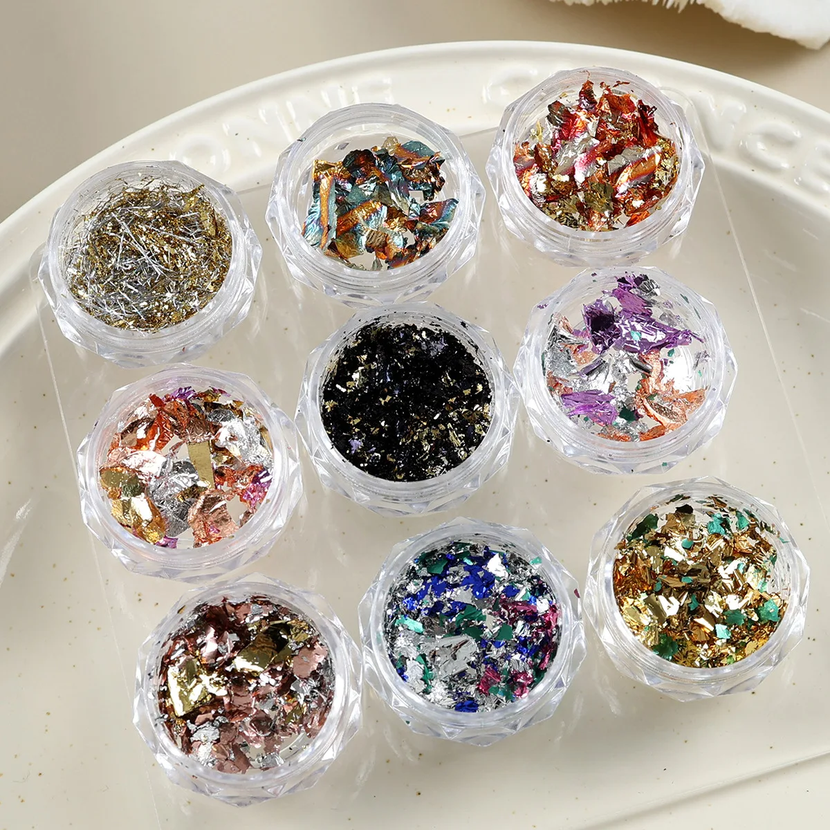 2PCS Rose Gold Silver Irregular Foil Paper Fragments Nail Art Sequin Decals For Manicure Nails Decoration Material Supplies Tool