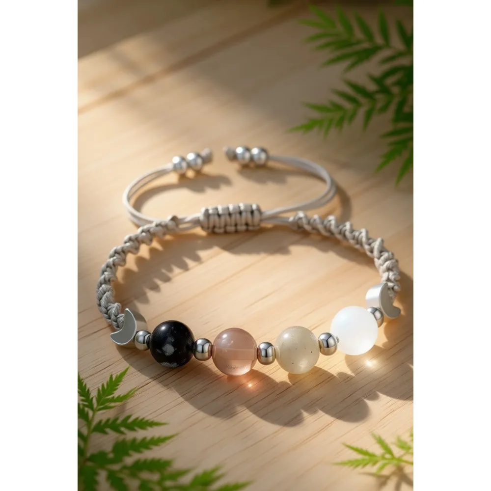 

Браслет с кристаллами фаз луны, бусины из натурального камня для развития интуиции, эмоционального равновесия, установления намерений, подарок