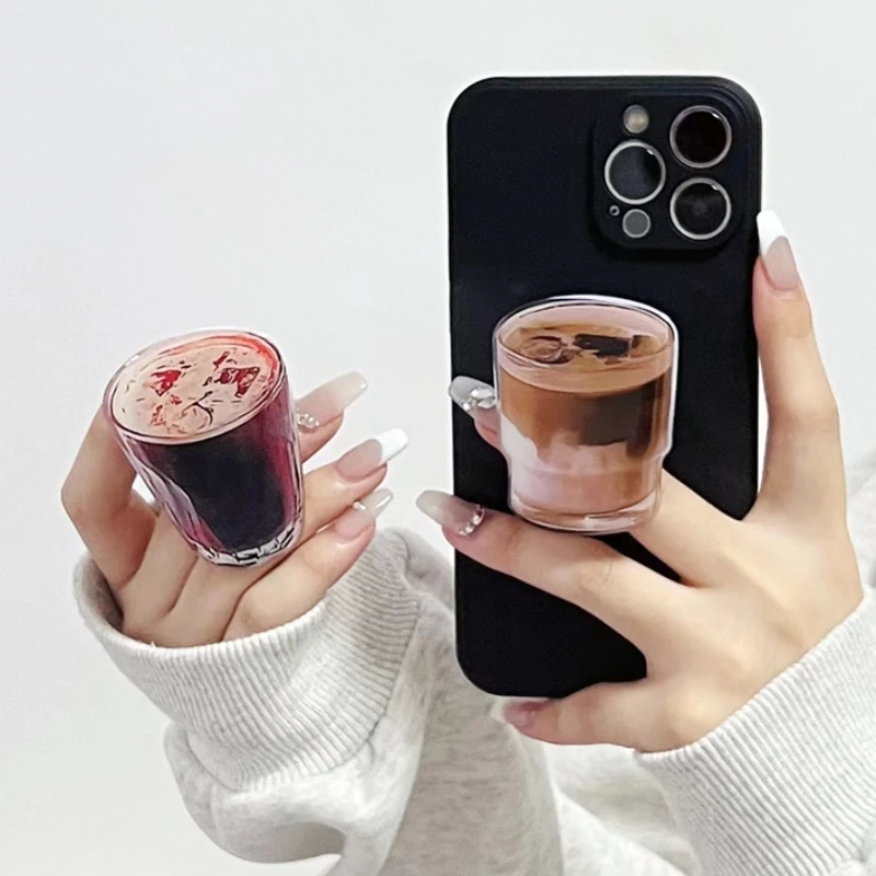 Korean Cute 3D Simulation Coffee Phone Grip Tok Griptok Lovely Holder For iPhone 14 Pro Accessories Universe Phone Stand Holder