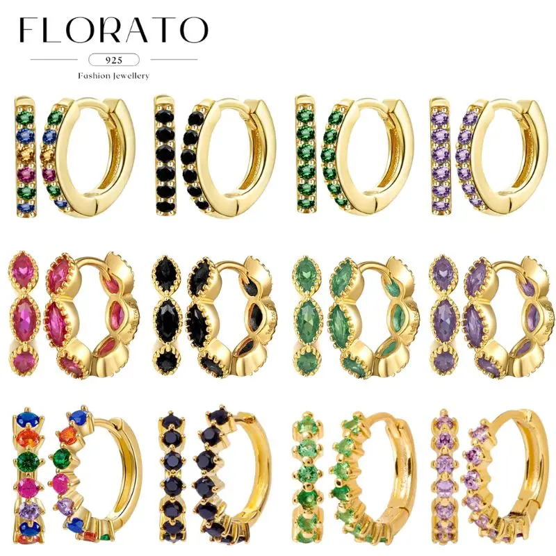 925 Silver Ear Buckle colorful Crystal Zircon Hoop Earrings for Women Minimalist Fashion Huggie Earrings Jewelry