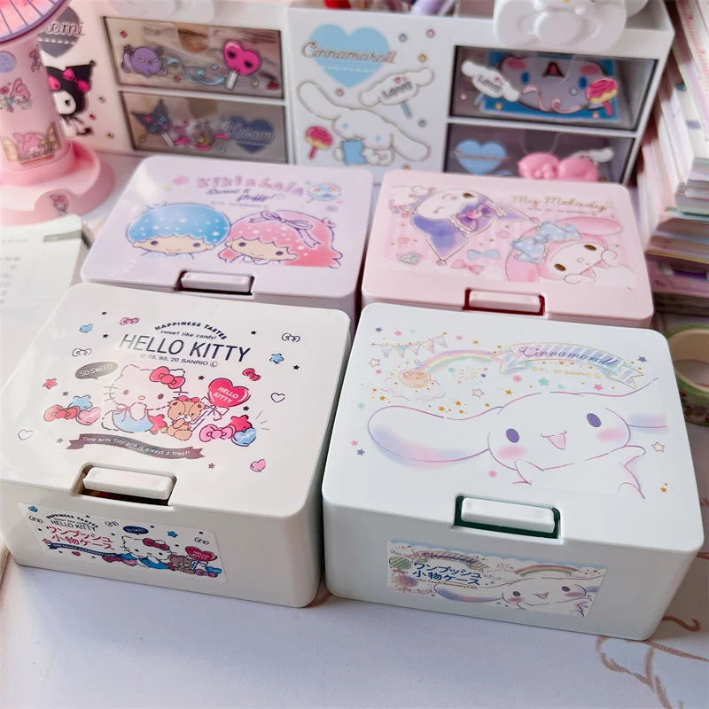 Creative Sanrio My Melody Cinnamoroll Jewelry Organizer Removable Storage Box Kuromi Kitty Portable Ring Necklace Case Gifts