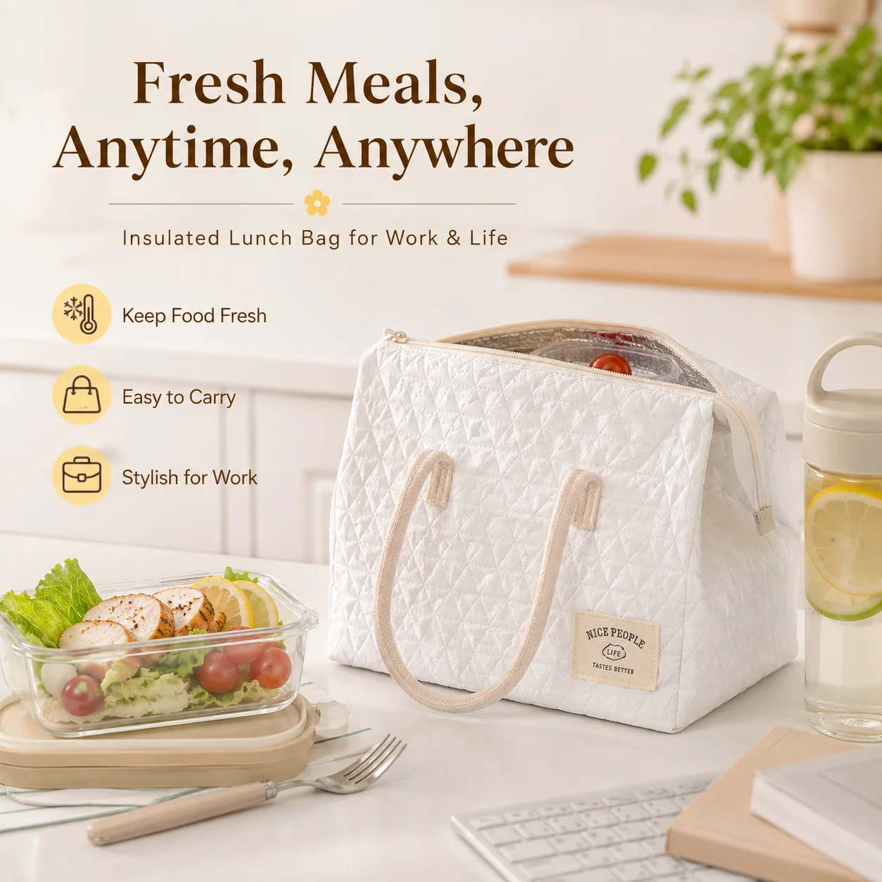 Handheld Macaron Insulated Bag Large Capacity Lunch Bag Office Lunchbox Bag Student Lunch Bag Fresh-Keeping Mommy Bag