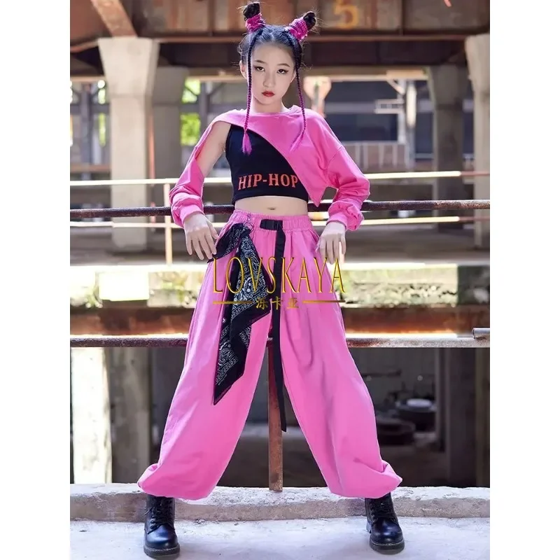 

Jazz Dance Costume Children Street Hip hop Jazz Stage pink Dance Costume for Girls Kpop Outfit dance set