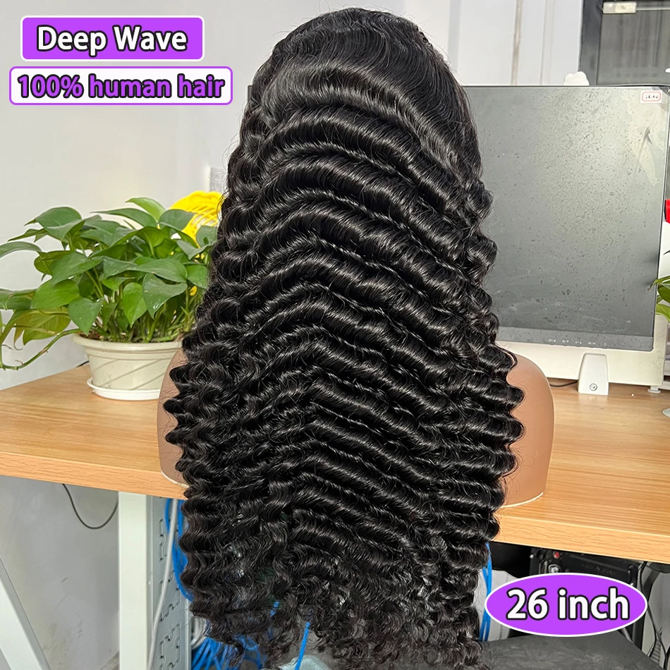 

Парик из натуральных волос Deep Wave 13x4 HD Lace Frontal, 200% плотность, натуральный цвет, предварительно выщипанные пряди, осветленные узлы, вьетнамские необработанные девственные волосы
