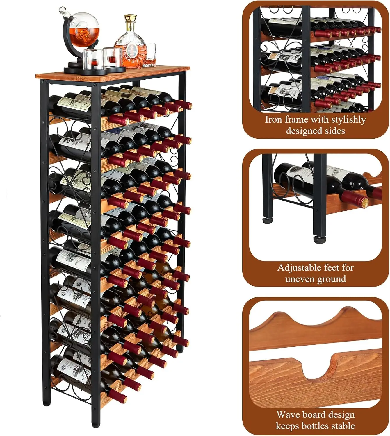 3 Tier Wall Mounted Wine Rack With LED Light Liquor Bottle Floating Shelves Display Storage Organizer Hanging Metal Stemware Glass Holder Home Bar Dining Room Kitchen Black