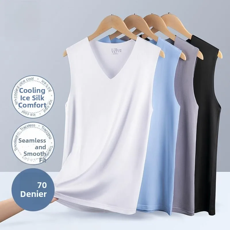 

Жилет из ледяного шелка, мужская летняя молодежная эластичная облегающая футболка Svel, спортивная облегающая толстовка с базовым слоем Qui Dry V-Ne