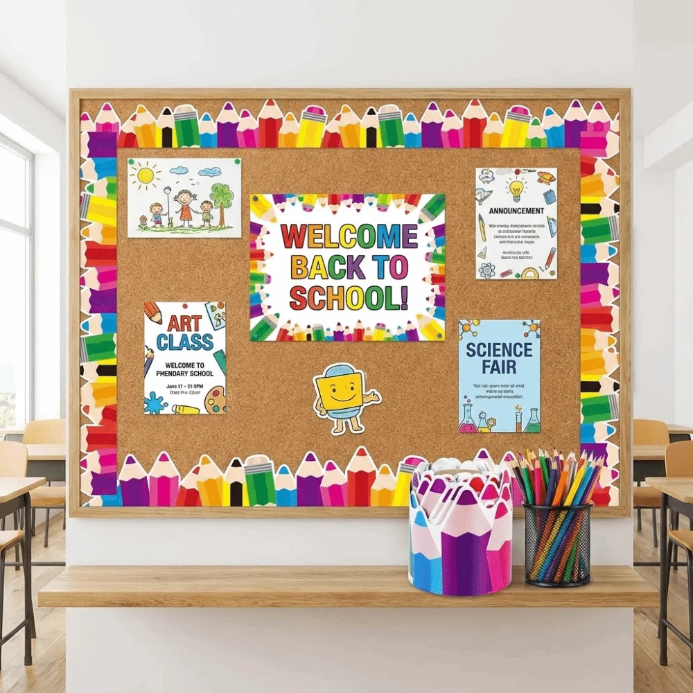 Copperplate Paper Pencil Shape Blackboard Stickers Colorful Self Adhesive Classroom Decorations Die-Cut Trim Multi-length