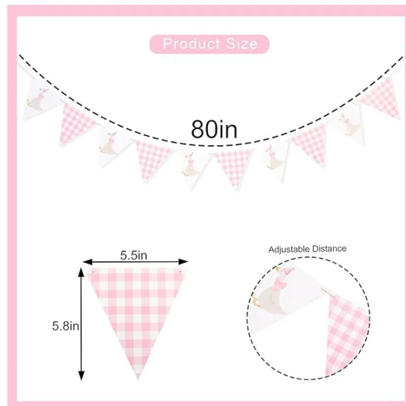 Rosa weiße alberne Gans-Papierbanner, niedliche Bauernhof-Gänse, Schleife, Girlande, Gans, Babyparty, Luftballons, Mädchen-Geburtstagsparty-Dekorationen – Detail 3