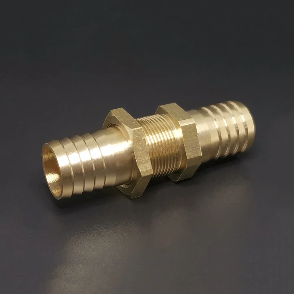 Latão Bulkhead Mangueira Barb Fitting Connector, Água Gás Fuel Pipe Fitting, 6mm, 8mm, 10mm, 12mm, 13mm, 14mm, 16mm, 19mm, 25mm