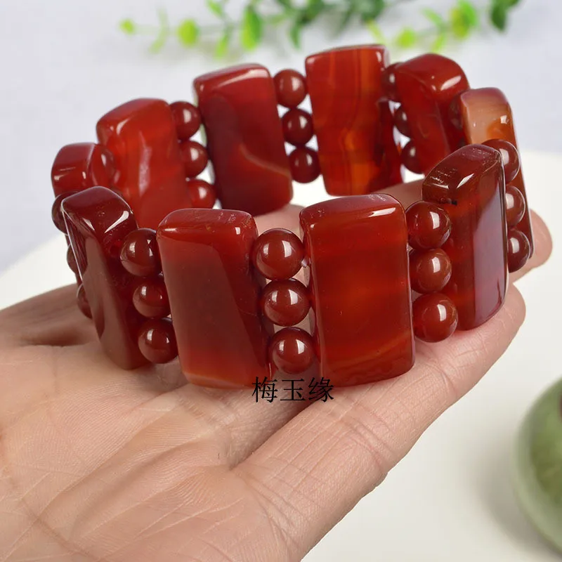 Factory Direct Supply Jade Bracelet Natural Red Agate with Spacer Beads Large Manual Wholesale