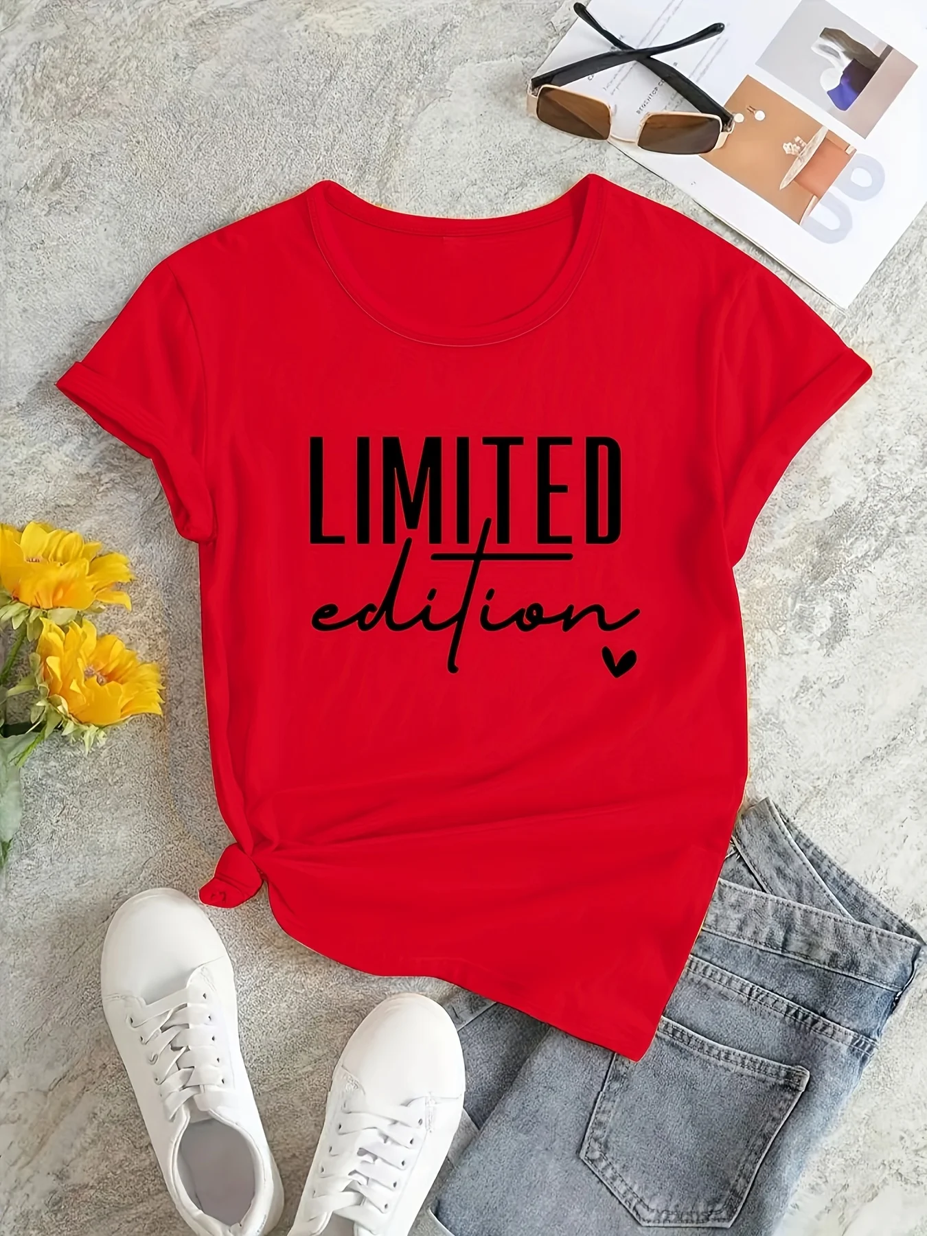 Women's Fashion T-Shirt Casual Limited Edition Graphic Tee Fashionable Letter  Urban Style Print Women'S Round Neck T-Shirt