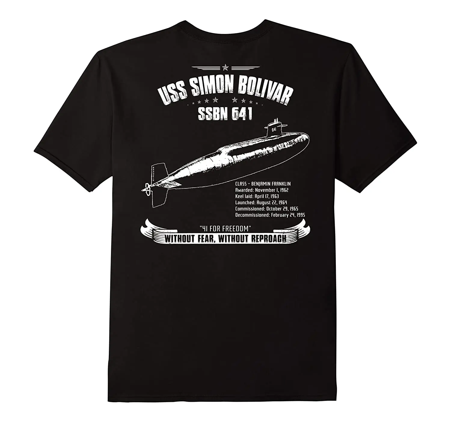 USS Simon Bolivar (SSBN-641) Nuclear Powered Ballistic Missile Submarine T-Shirt. Summer Cotton O-Neck Short Sleeve Mens T Shirt