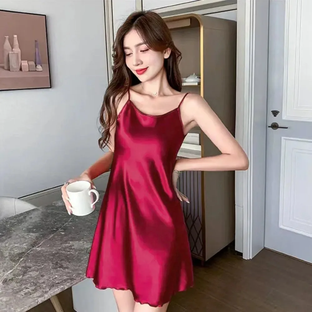 Summer Pure Desire Style Sexy Womens Slip Nightdress Premium Ice Silk Skin Friendly Comfortable Thin Sleepwear Home Loungewear