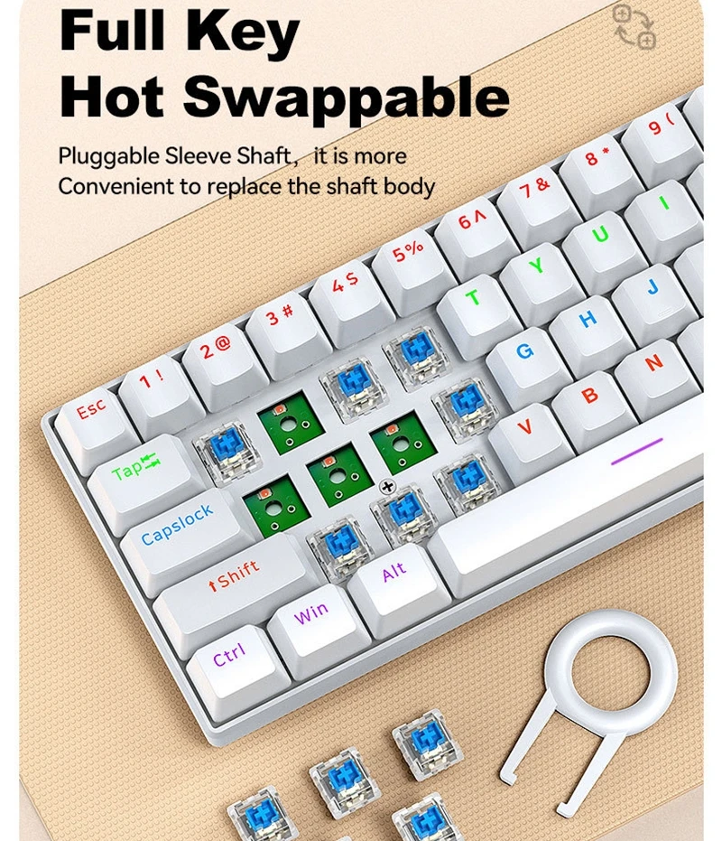Russian Mechanical Keyboard Russian English Letters 61 Keys 60% Layout Gaming Keyboard RGB Backlit Translucent Keycap Type C T60