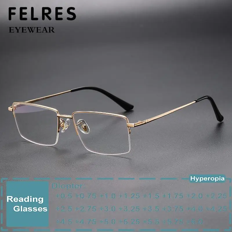 Men Men Titanium Alloy Half Frame Reading Glasses Anti Blue Light Square Business Prescription Presbyopic Eyewear Reader+1.0+1.5+2.0 - Aliexpress Deal