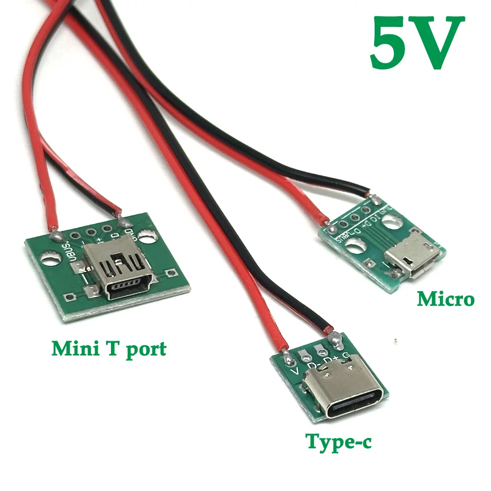 1/10PC Micro Type-c Mini T port PCB with cabel Converter Adapter USB to DIP 5V Breakout Board charging cable soldering connector