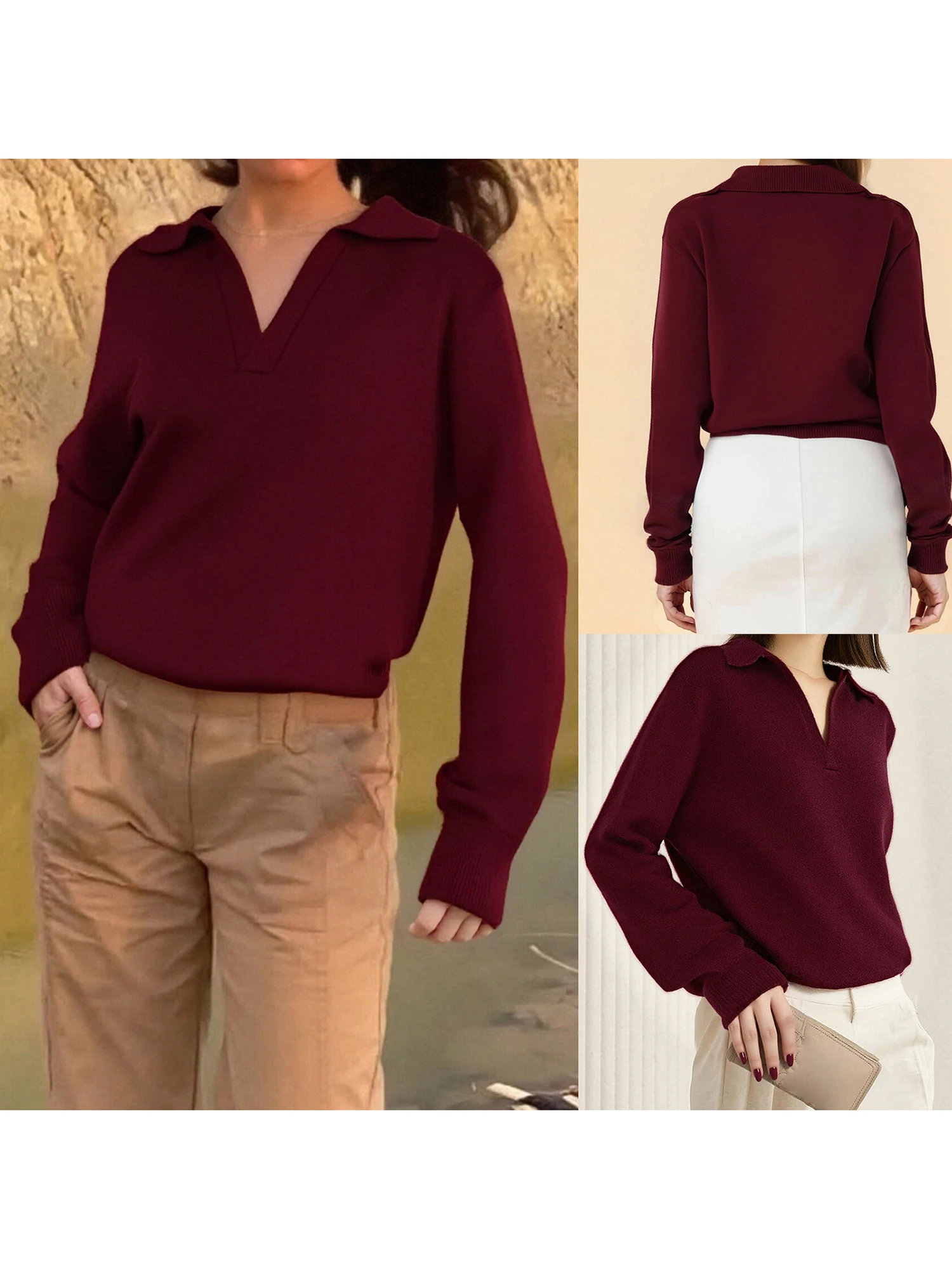 Stylish Women s Oversized Knit Sweaters with Long Sleeves and Turn Down Collar in Solid Colors - Loose Fit Pullovers for