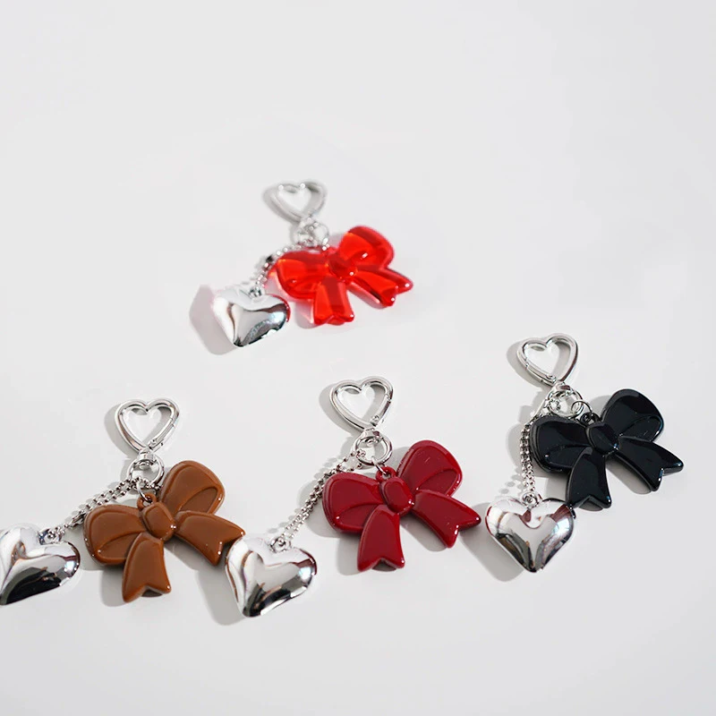 Exquisite Temperament Red Heart Bow Charms Keychain Versatile Phone Pendant Fashion Backpack Hanging Ornament Accessories Gifts