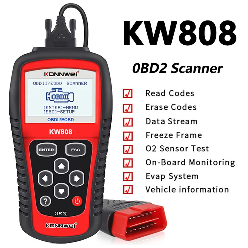 KONNWE KW808 OBD2 Scanner OBD 2 Code Reader Engine Fualt Reset Tools EOBD/CAN OBDII Diagnostic-Tools Auto-scanner