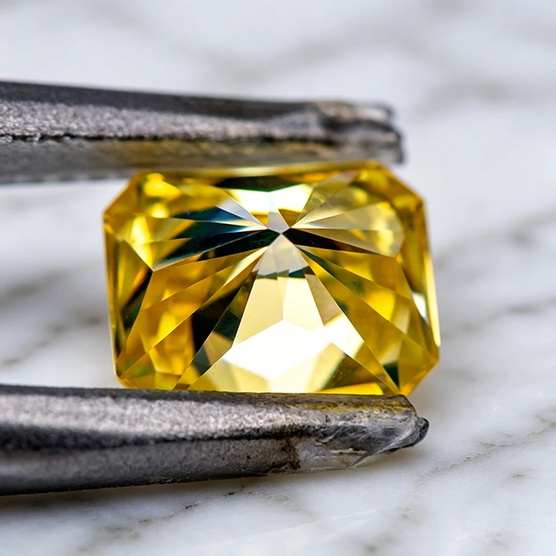 Moissanit-Stein in Zitronengelb mit Radiantschliff für Charms, Schmuck, Ringe und Ohrringe, Besteht Diamanttester mit Zertifikat – Detail 6