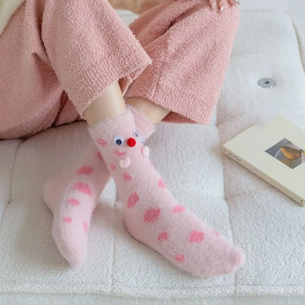 

Ins Cartoon Eyes Mink Fur Socks Cute Eyes Pile Up Plush Dot Socks Funny Hosiery Thicken Warm Socks Girls