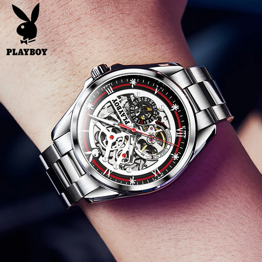 PLAYBOY Fashion Business Watch for Men Stainless Steel Automatic Mechanical Man Watch Original Luxury High Quality Men\'s Watches