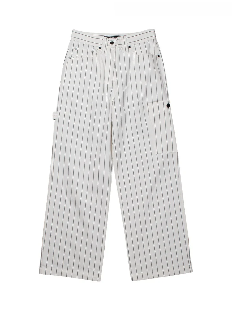 

Женские хлопковые брюки с высокой талией, прямого кроя, свободные, с вышивкой букв RR, в полоску, повседневные, для работы и отдыха