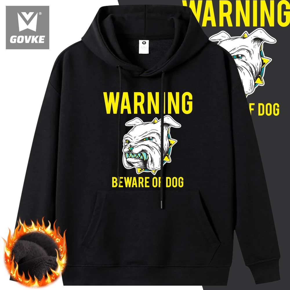 Warning Beware of Dog New Style Claw Men's Hoodies Cartoon Dog Pattern Winter Thick Hoodies Sweatshirts Comfort Wild Hoodies