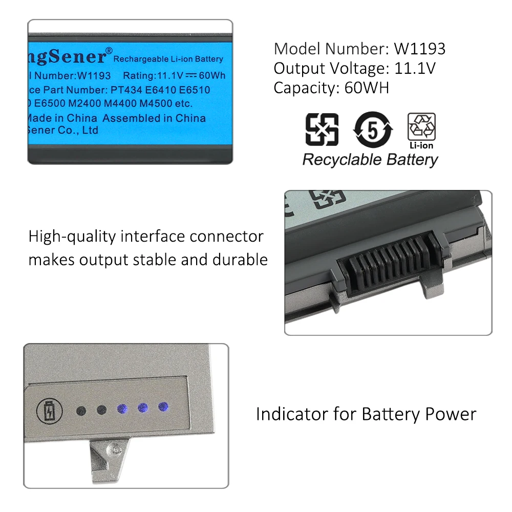 KingSener Laptop Battery For DELL Latitude E6400 E6500 E6410 E6510 M2400 M4400 M6400 W1193 PT434 KY265 GU715 C719R RG049 U844G