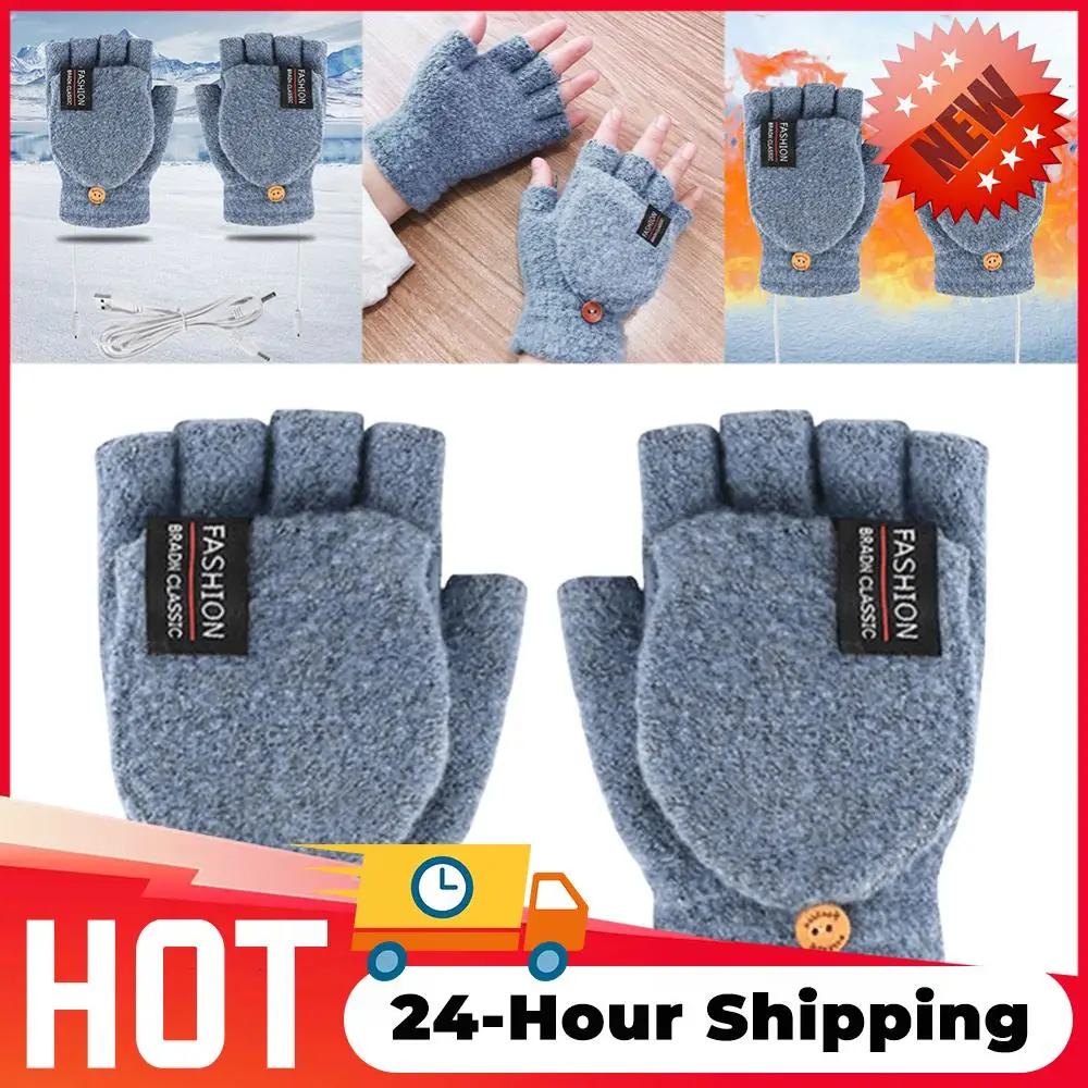 Doppelseitige Heizhandschuhe, waschbar, wiederaufladbar, USB, elektrisch, beheizte Handschuhe, Touchscreen, fingerloser Handwärmer-Handschuh für den Außenbereich