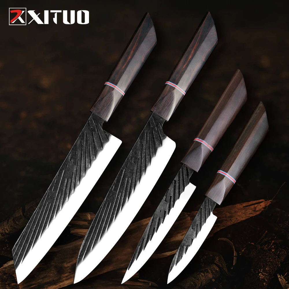 

XITUO Chef Knife 440C Steel Handmade Forged Japanese Kitchen Knife Set Sharp Cleaver Kiritsuke Santoku Gyuto Knife Cooking Tools