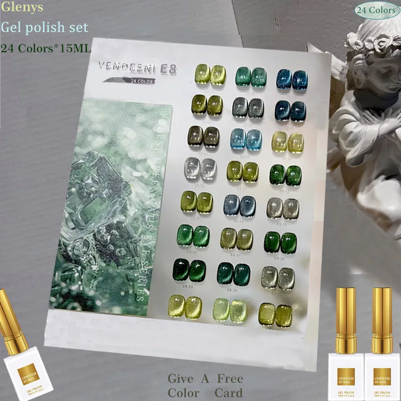 Glenys 24 Color nail polish Glue Seasonal Popular Soaking gel Color Matching Card Nail Shop Essential Nail Varnish Set