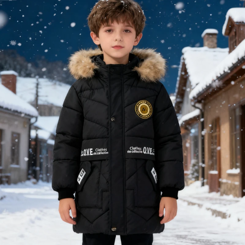 

Kids Boys Long Down Cotton Jacket Winter HoodedOuterwear Windbreaker Coat Cotton-Padded Jackets Fashion Winter Baby Down Jacket