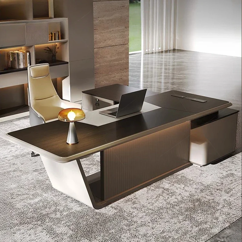 

High Quality Light LuxuryOffice Desk Boss L Shaped Work Manager Computer Desks Executive Shelf Escritorio Oficina Furniture