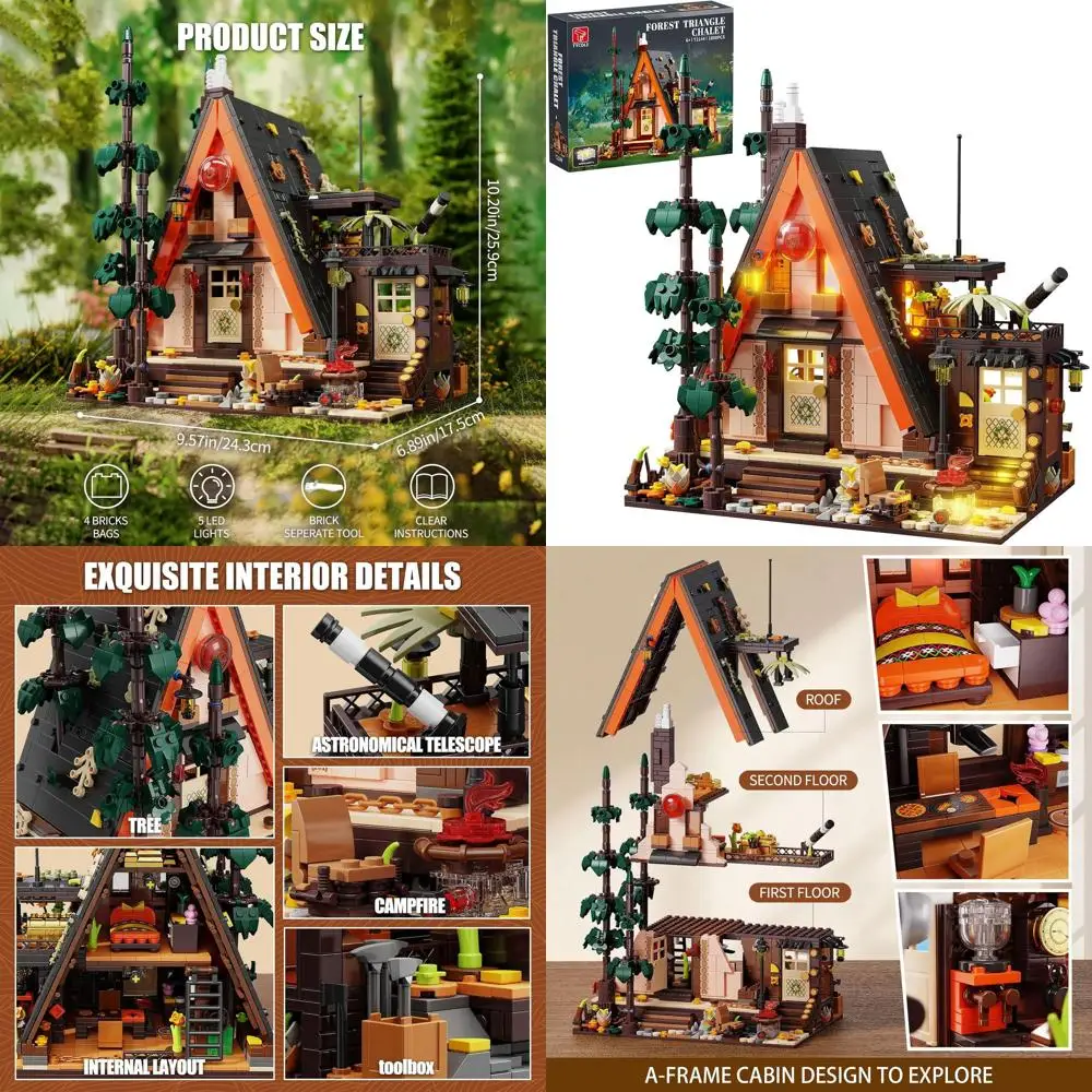 Zestaw klocków drewnianych z oświetleniem LED, 1800 elementów, model domku leśnego STEM, idealny prezent urodzinowy dla dzieci i nastolatków w wieku 8-12 lat