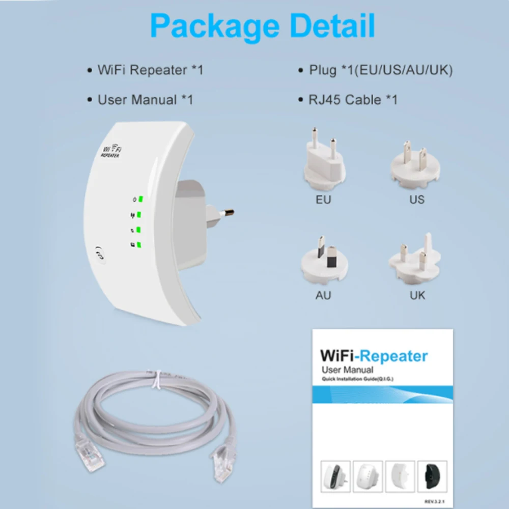 Repetidor WiFi inalámbrico de 1 piezas, amplificador de largo alcance, 300M, 2,4G, punto de acceso