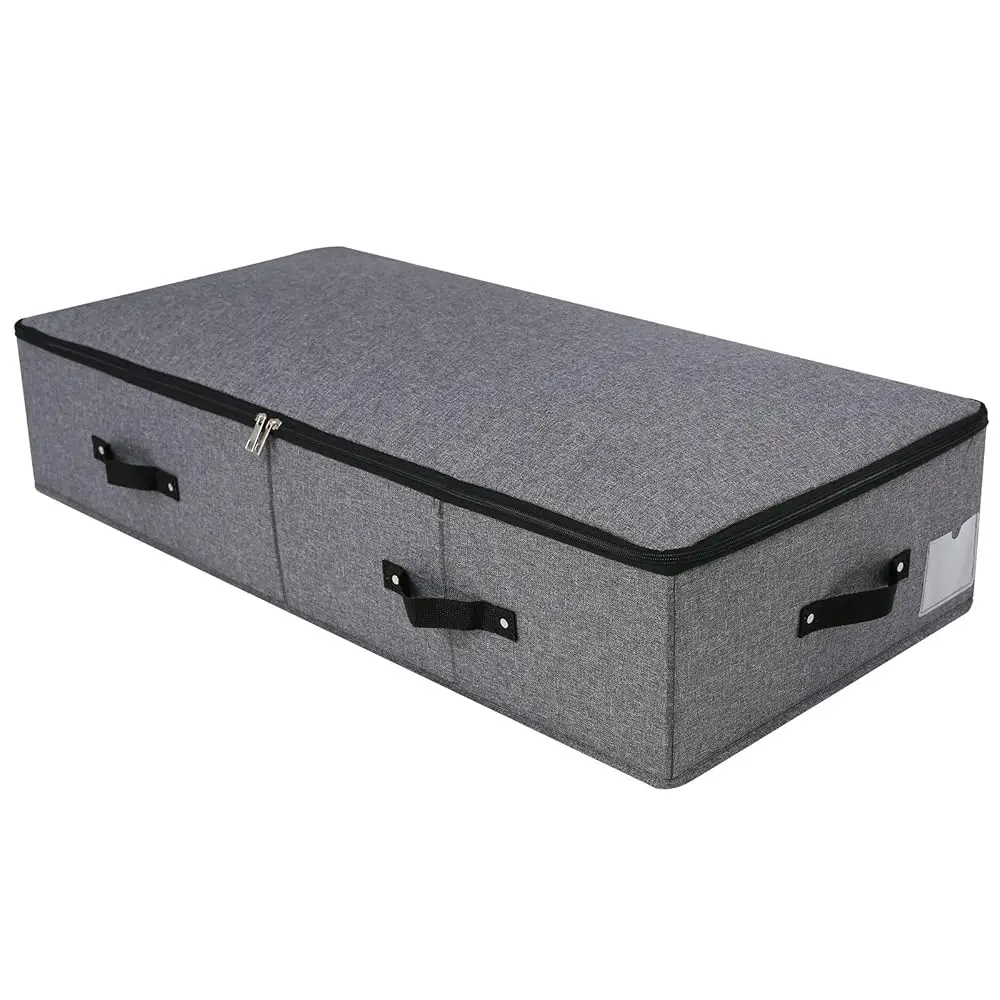 Extra Length Under Bed Storage Organization Containers for Shoes, Clothing, Bedding, 35.5 x 16.5 x 7“, Black Gray