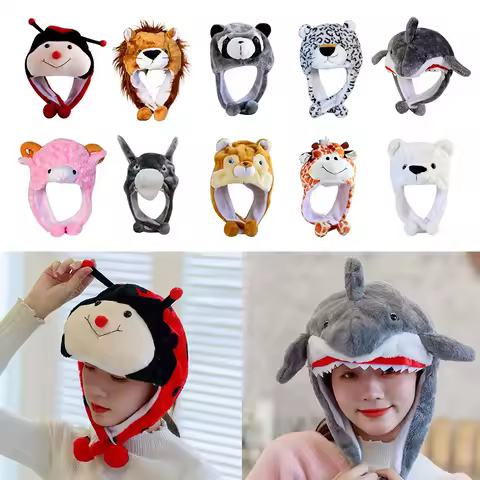 Funny Cartoon Moving Hat Animal Neck Warmer Animal Earflap Hat Movable Ears Airbag Cap Winter